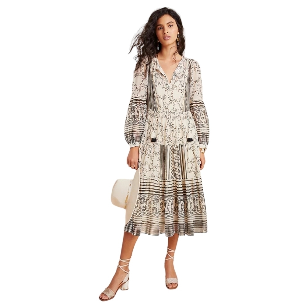 NWT Anthropologie Talulah Tiered Print Long Midi Dress SZ S